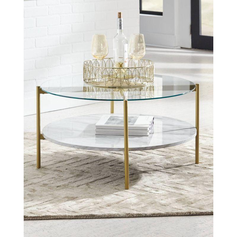 Aurelia Gold & White 32" Contemporary Round Glass Cocktail Table