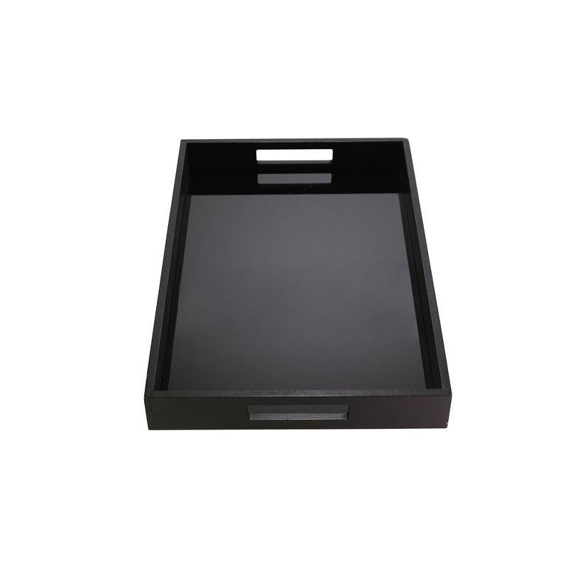 18" Black Wood and Glass Serving Tray with Handles