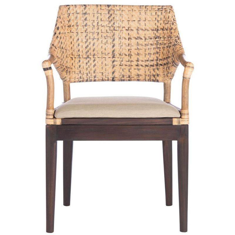 Carlo Transitional Rattan Arm Chair with Honey Mahogany Legs