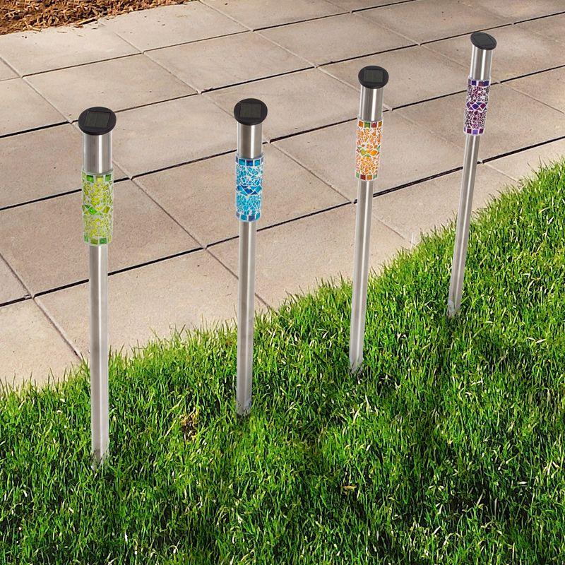 Nature Spring Solar Outdoor Battery-Powered LED Mosaic Path Lights - Assorted Colors, Four Pack