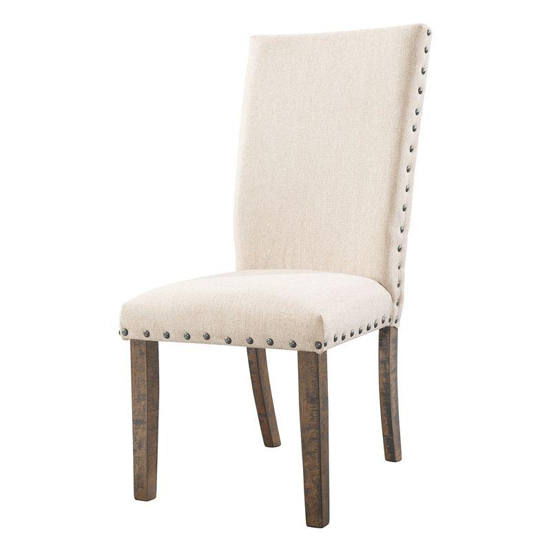 Dex Upholster Side Chair Set Cream/Smokey Walnut Brown - Picket House Furnishings: Nailhead Trim, Rustic Charm, Foam Seats