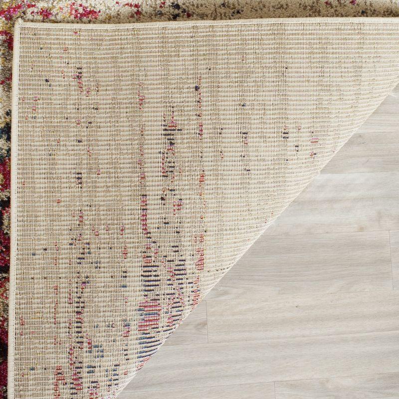 Ivory and Pink Round Synthetic Stain-Resistant Area Rug