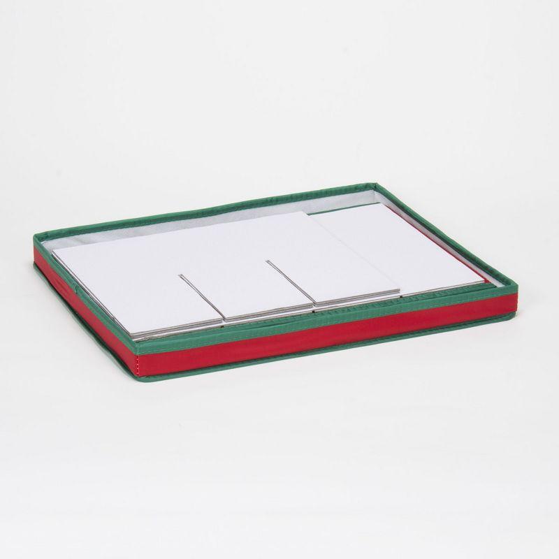 Household Essentials Holiday Stemware Storage Box, Windowed Storage with Lid, 12 Storage Compartments, Red with Green Trim