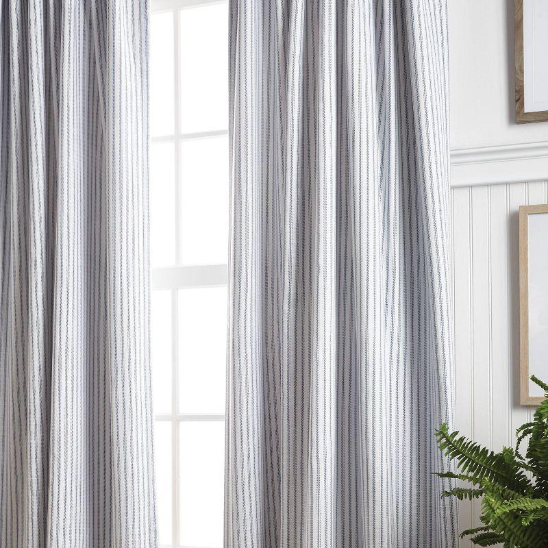 Martha Stewart 84"x50" 2pk Ticking Striped 84" Back Tab Black Lined Blackout Curtain Panel