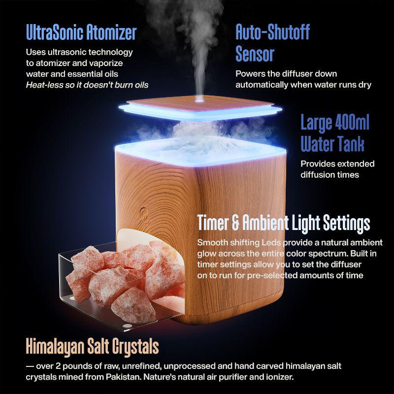 Pure Daily Care Himalayan Aromatherapy Pink Salt Diffuser & 10 Essential Oils (Light Wood)
