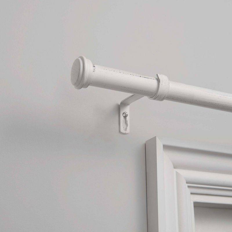 Distressed White Adjustable Iron Curtain Rod with Finials, 84-160 Inches