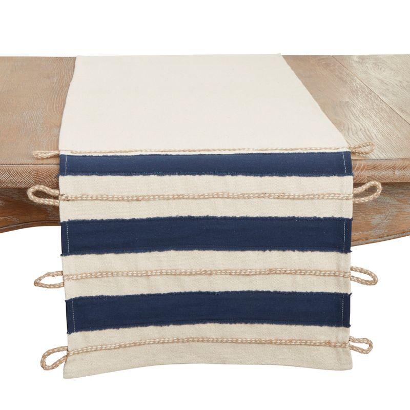 Nautical Blue and Beige Cotton Striped Table Runner