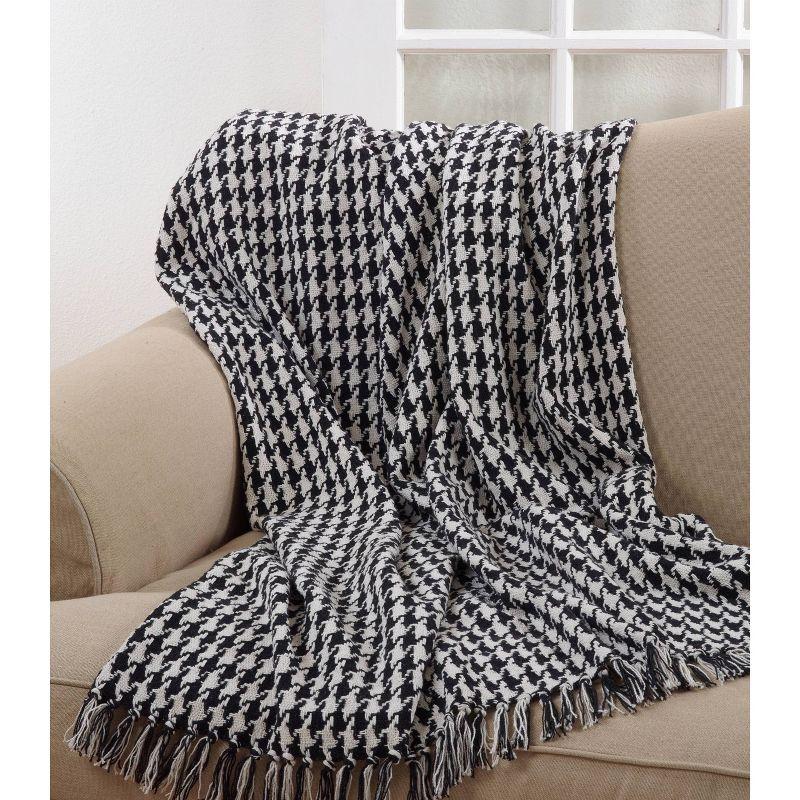 50"x60" Black and White Houndstooth Cotton Throw Blanket with Fringe