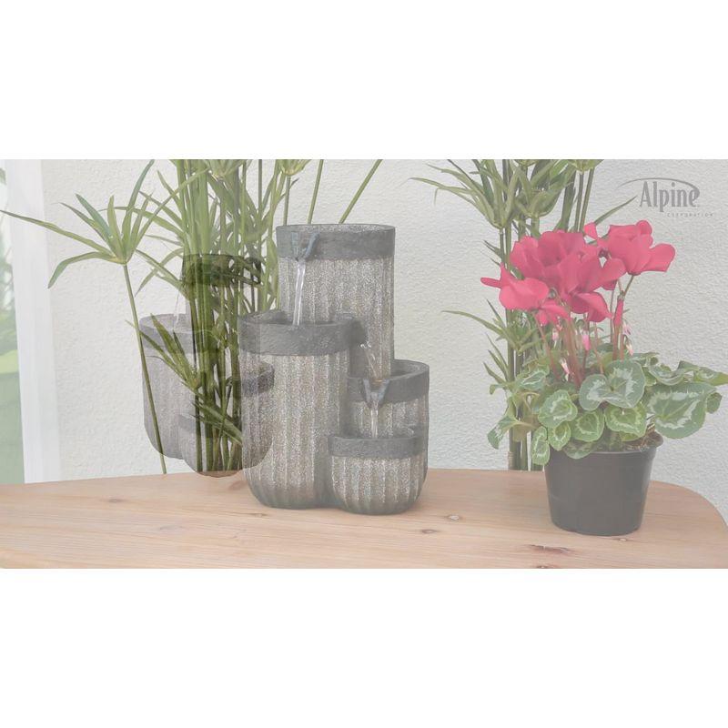 14" Resin Cascading Pillar Tabletop Fountain with LED Lights Gray - Alpine Corporation: Durable, Weatherproof Design, No Assembly Required