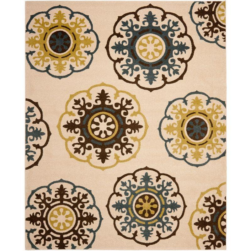 Ivory Floral Elegance 8' x 10' Easy-Care Synthetic Area Rug