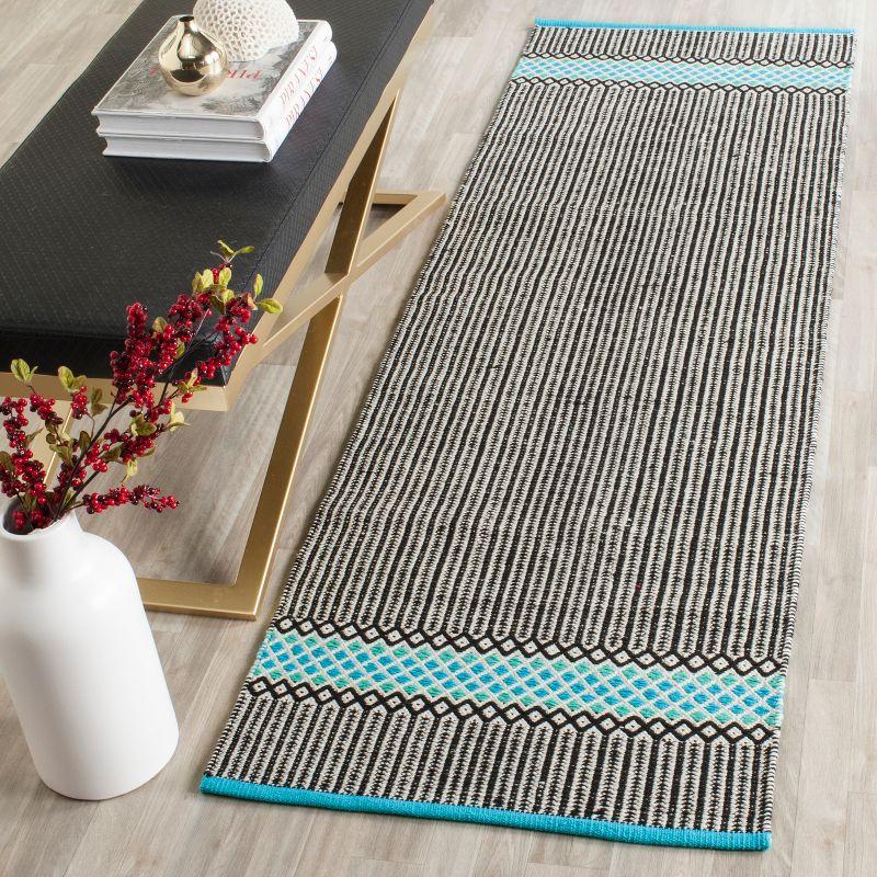 Coastal Breeze Blue Stripe Hand Woven Cotton Rug - 27x7