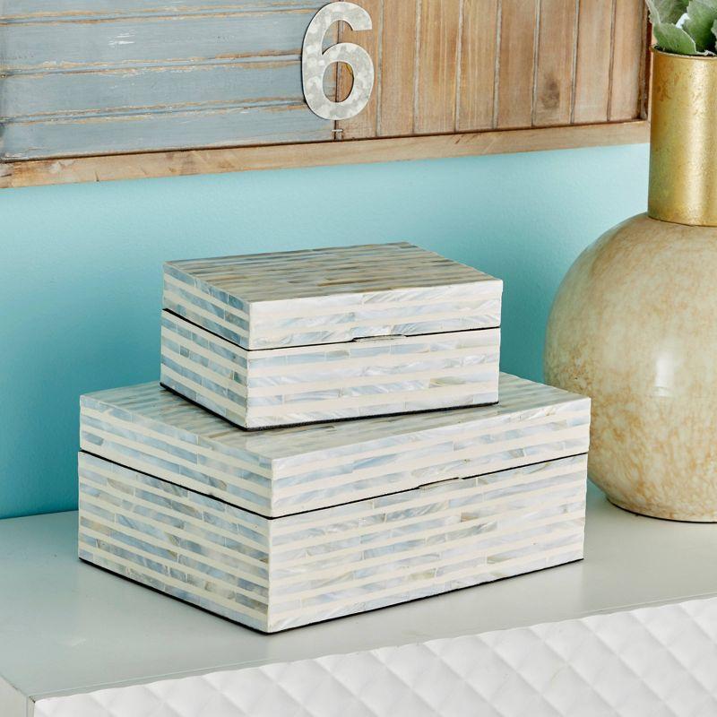 Set of 2 Shell Mosaic Patterned Wood Box White - Olivia & May