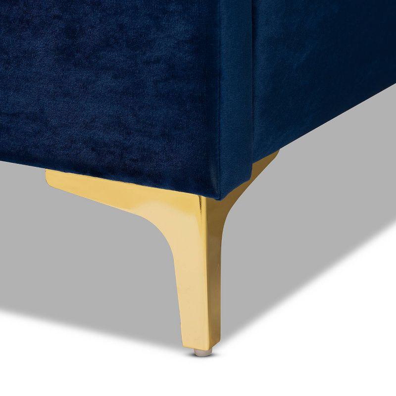 Valery Velvet Platform Bed with Gold - Finished Legs - Baxton Studio