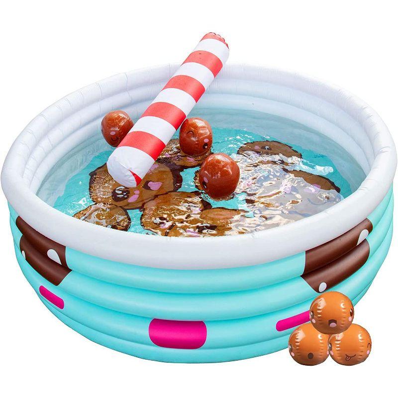 Inflatable 67 x 26 Large Kiddie Pool- Kawaii Inspired Kid's Pool w Mini Boba Beach Balls & Pool Noodle Straw - Family Sized For Summer Fun!
