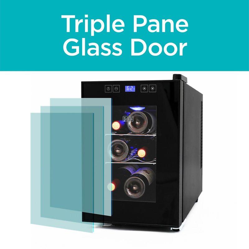 BLACK+DECKER 6 Bottle Wine Fridge, Thermoelectric Small Wine Cooler, Mini Wine Fridge with Triple Pane Clear Glass Door