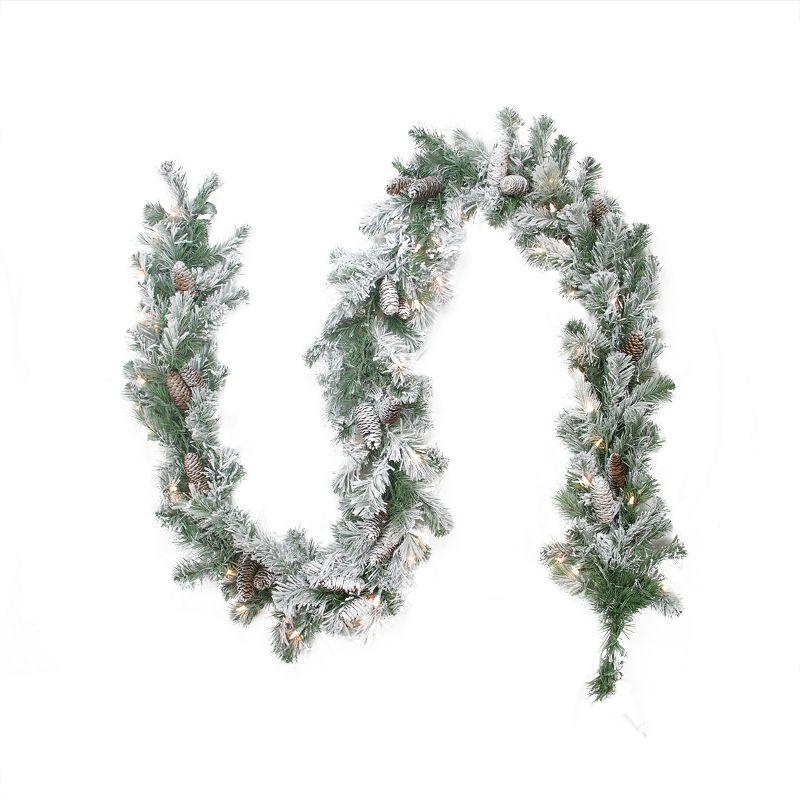 Victorian Flocked Pine 9' Pre-Lit Artificial Christmas Garland with Clear Lights