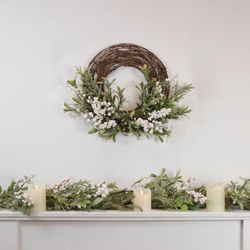 Northlight Artificial Christmas Twig Wreath with Frosted Foliage and Berries, 24-Inch, Unlit