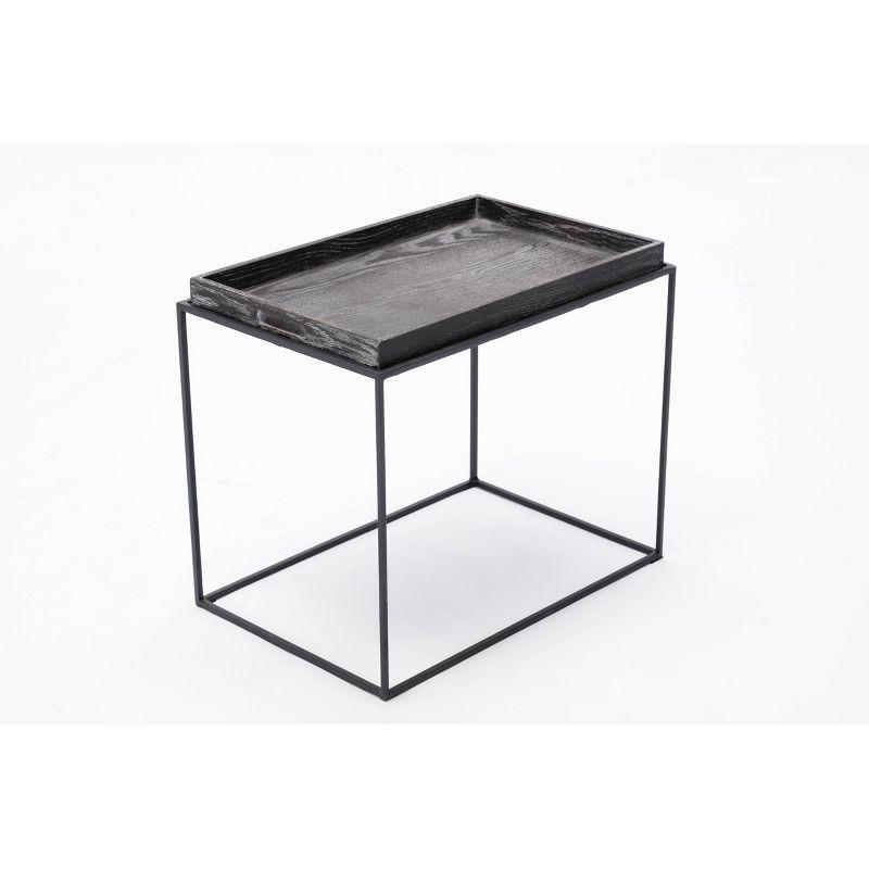 Dark Gray Oak and Metal Rectangular End Table