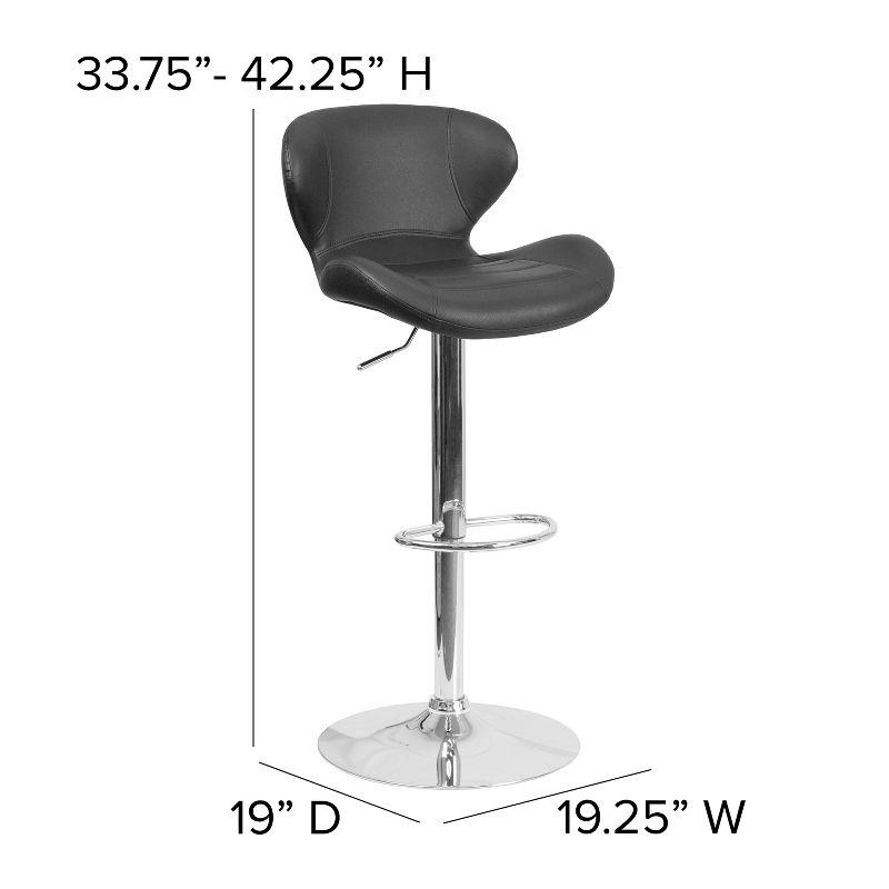 Sleek Curvaceous Black Vinyl Adjustable Swivel Barstool with Chrome Base