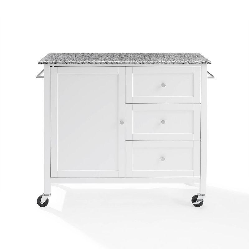 White Granite Top Kitchen Island with Storage and Wheels