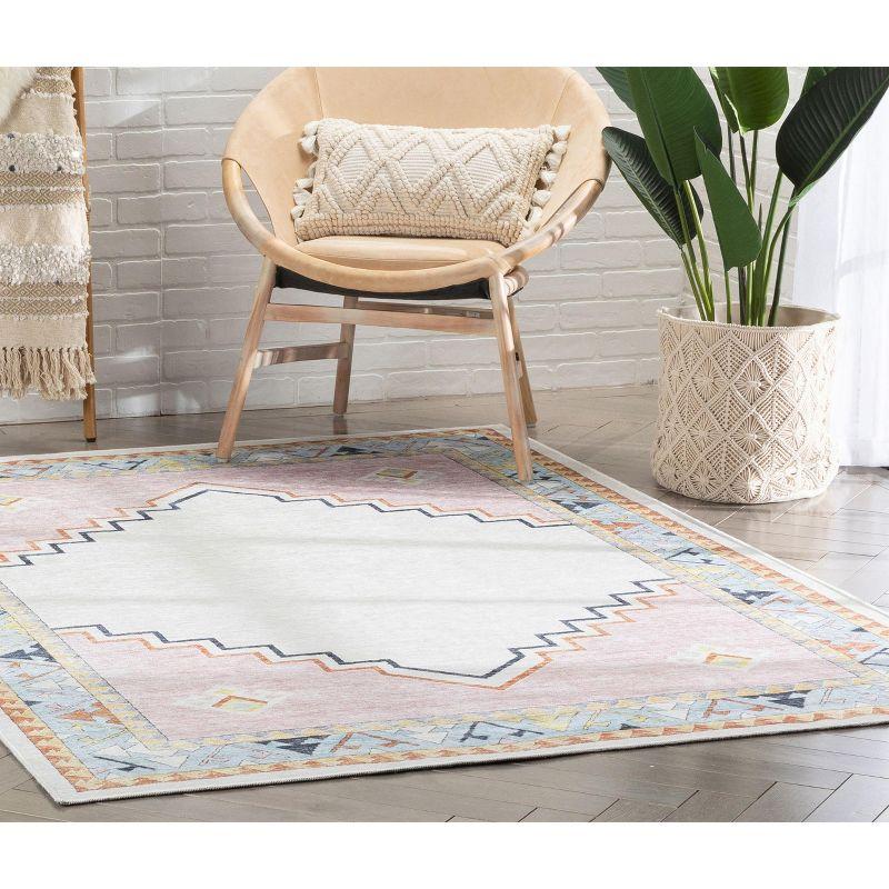 Well Woven Kids Rugs Ethnic Soft Medallion Modern Pink Beige Area Rug