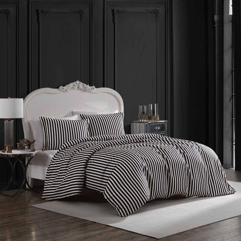 Twin Black and White Striped Polyester Duvet Cover Set