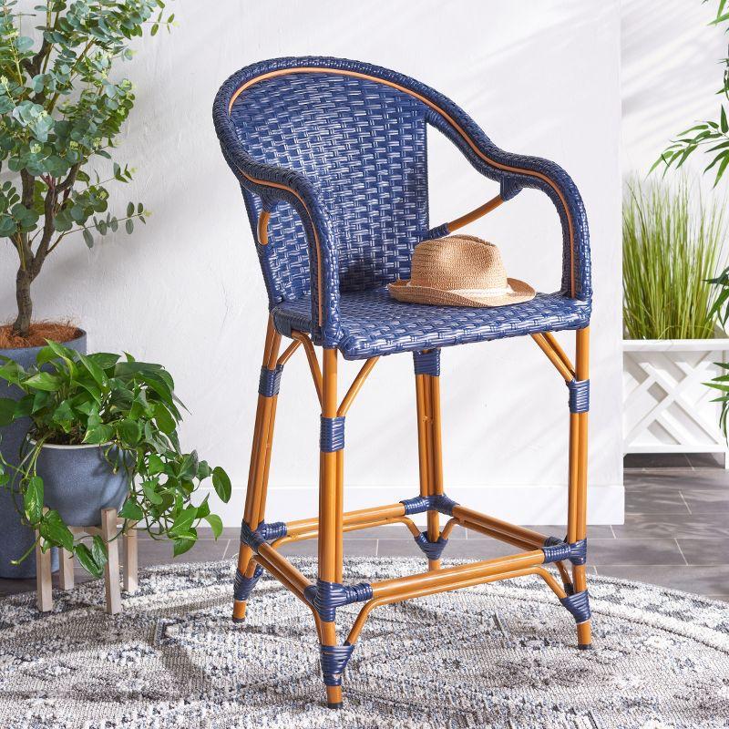 California Counter Stool With Arms - Indoor/Outdoor - PAT7533 - Navy - Safavieh