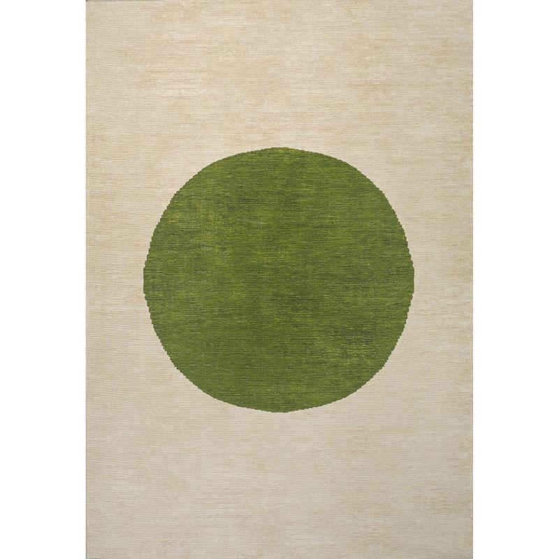 4' x 6' Cirkel Minimalist Geometric Dot Machine-Washable Area Rug, Cream/Olive - JONATHAN Y