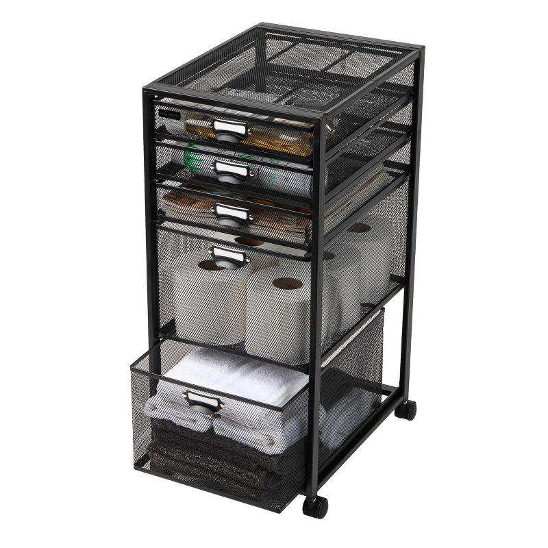 Mind Reader Cart with Drawers, Office Organizer, Utility Cart, Bathroom, Kitchen, Metal Mesh, 11"L x 14"W x 25"H