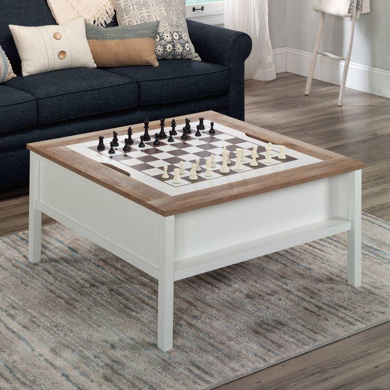 Cottage Road Gaming Coffee Table with Reversible Top Soft White - Sauder: Chess & Checkers, Adjustable Storage Shelf