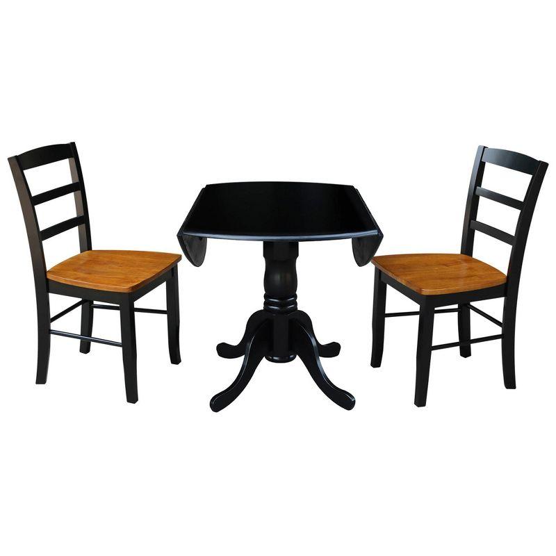 3pc Dining Set with a Dual Drop Leaf Dining Table with 2 Ladder Back Dining Chairs Black/Cherry - International Concepts: Round Table, Rubberwood