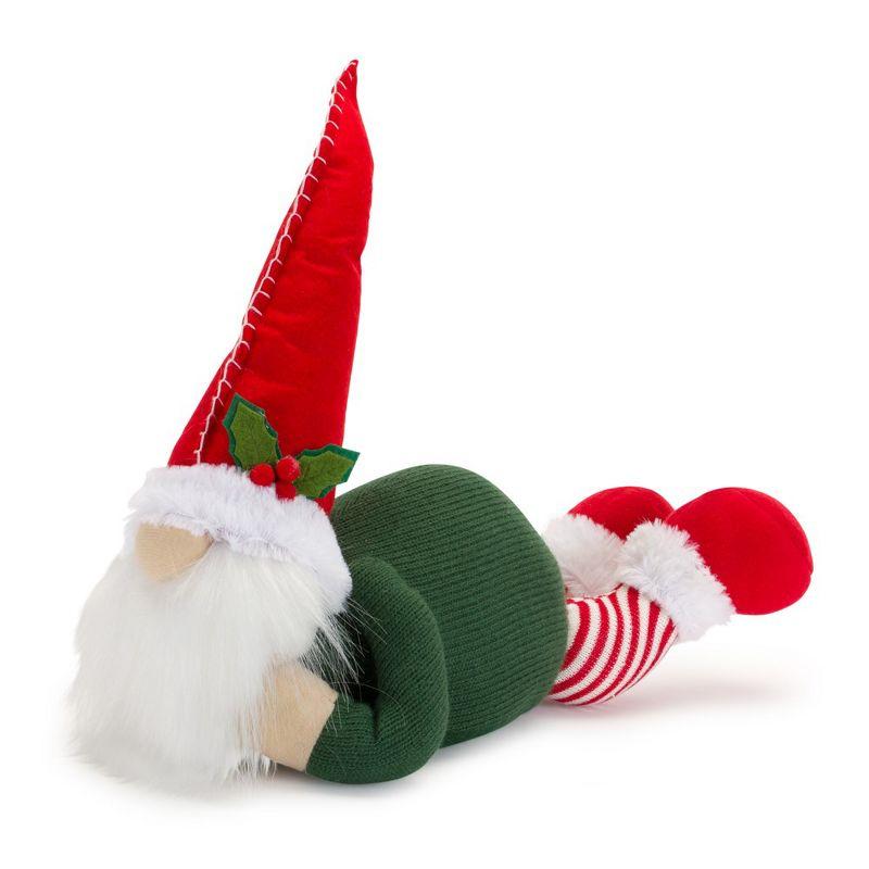 Red and Green Plush Laying Gnome Figurines Set