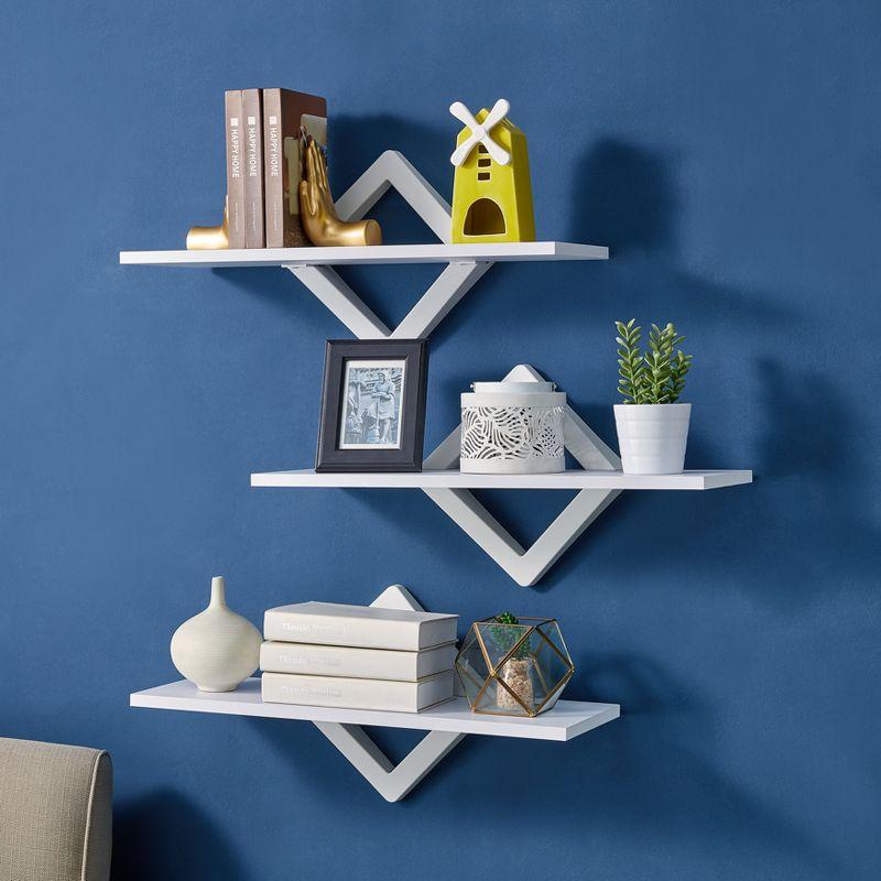 40" x 27.5" Three Tier Diamonds Shelving System White - Danya B.: Modern Laminated MDF, Includes Mounting Hardware