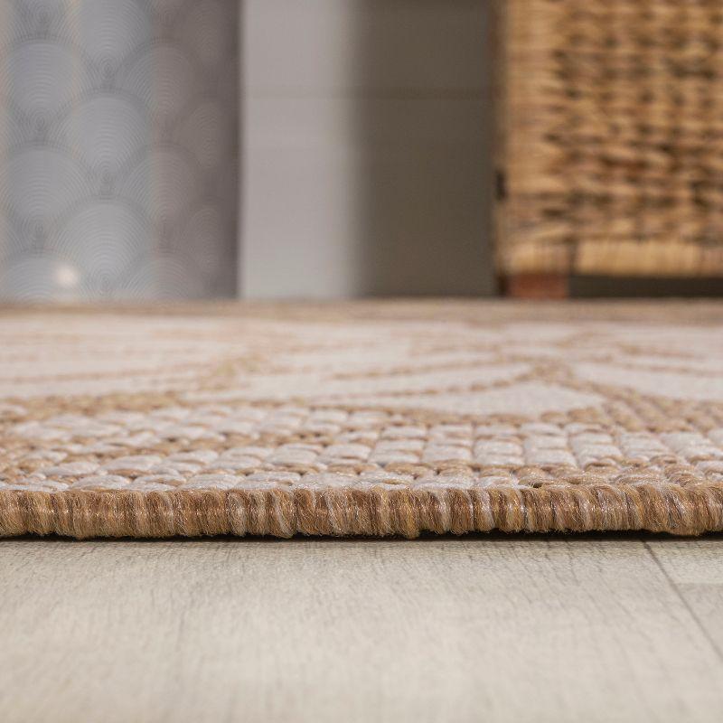 5' x 5' Zinnia Modern Floral Textured Weave Indoor/Outdoor Area Rug, Brown/Cream - JONATHAN Y