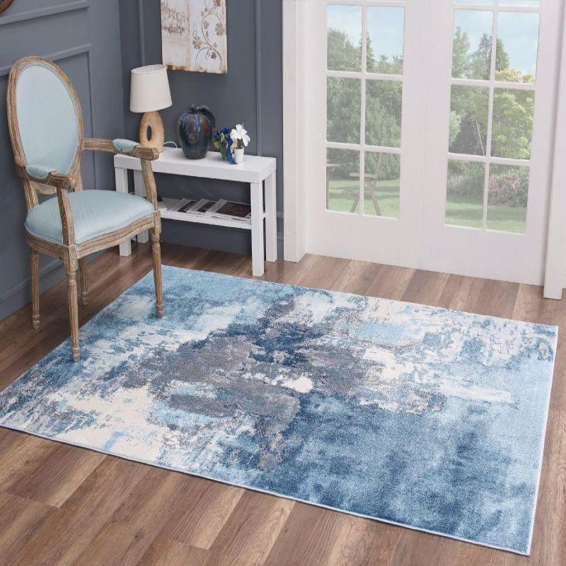 Blue Abstract 5' x 7' Stain-Resistant Synthetic Area Rug