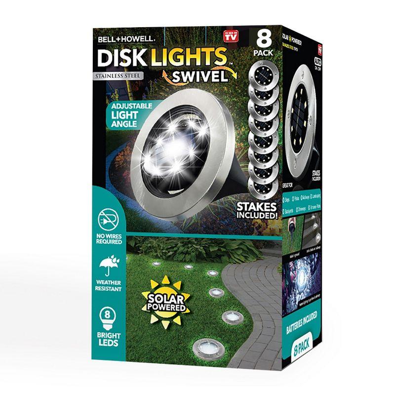 Bell + Howell Bell+Howell Stainless Steel Solar Powered Swivel LED Disk Lights, Wireless Auto On/off Pathway Garden Lights (Set of 8)