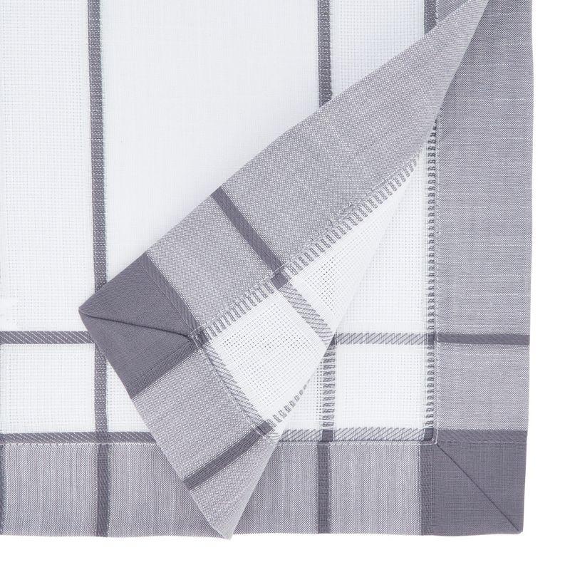 Gray and White Cotton Polyester Banded Border Table Runner