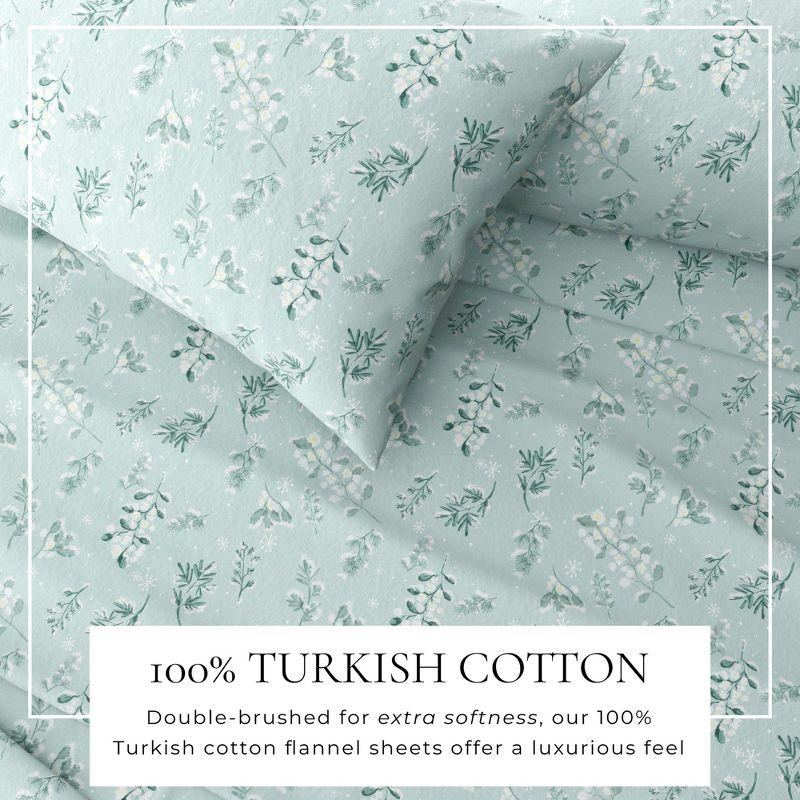 100% Cotton Winter Flannel Sheet Set - Great Bay Home (Twin, Snowy Botanical)