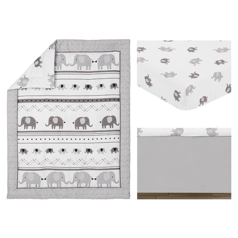 Sweet Jojo Designs Gender Neutral Unisex Baby Crib Bedding Set - Boho Elephant Grey White 3pc