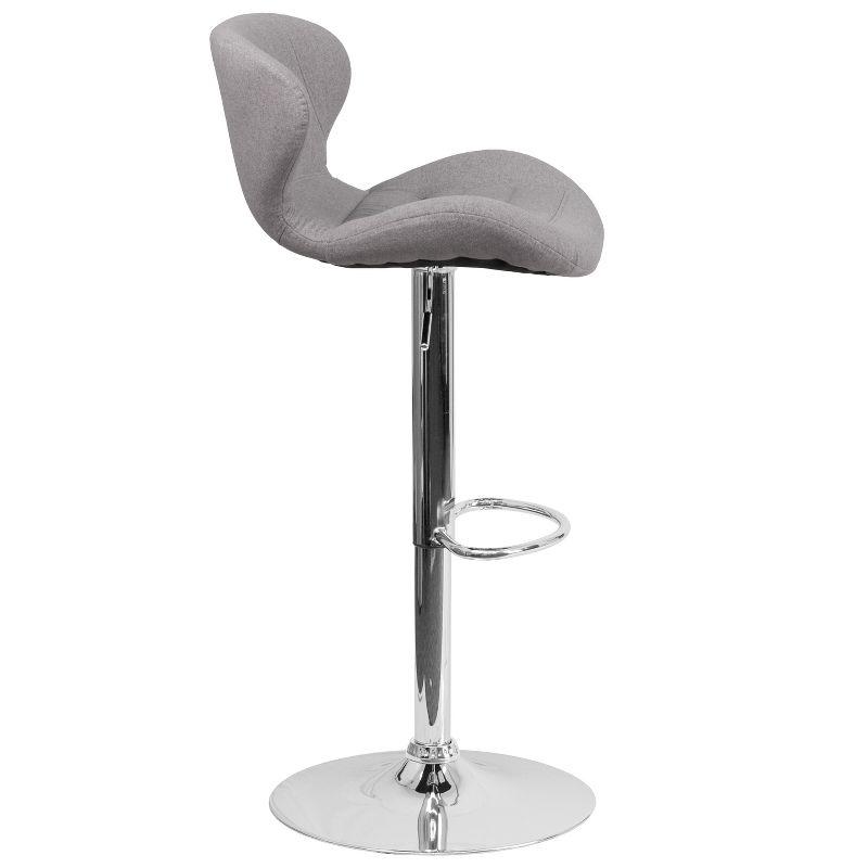 Adjustable Gray Fabric Bar Stool with Chrome Base