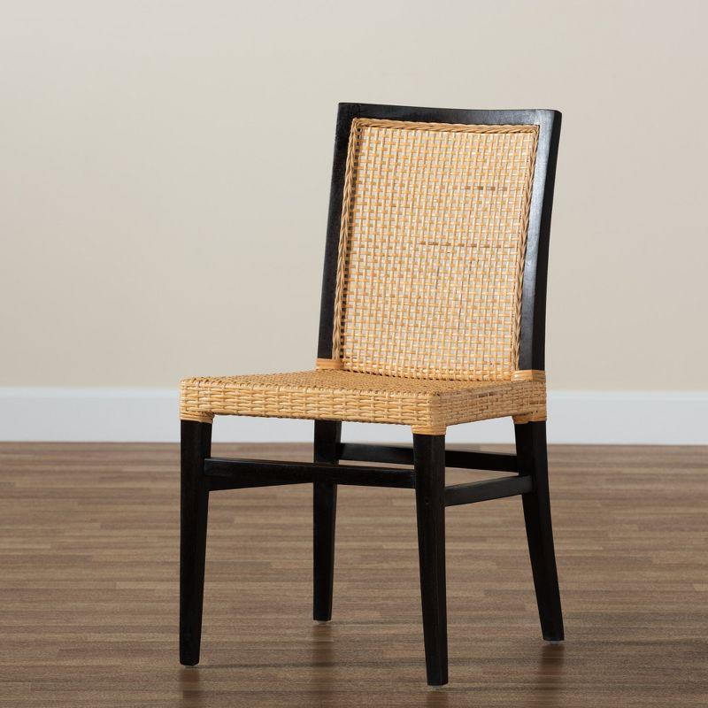 bali & pari Lingga Modern Bohemian Dark Brown Mahogany Wood and Natural Rattan Dining Chair