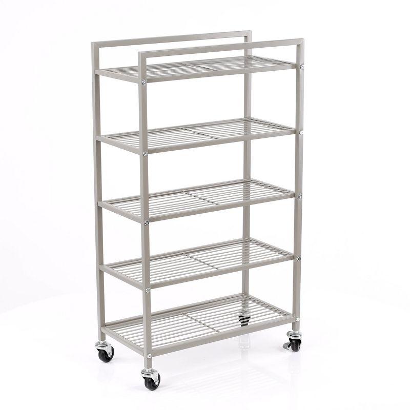 Honey-Can-Do 5-Tier Rolling Bathroom Steel Storage Cart Silver: Space-Saving Organizer, Fixed Shelves, with Anti-Tip Hardware