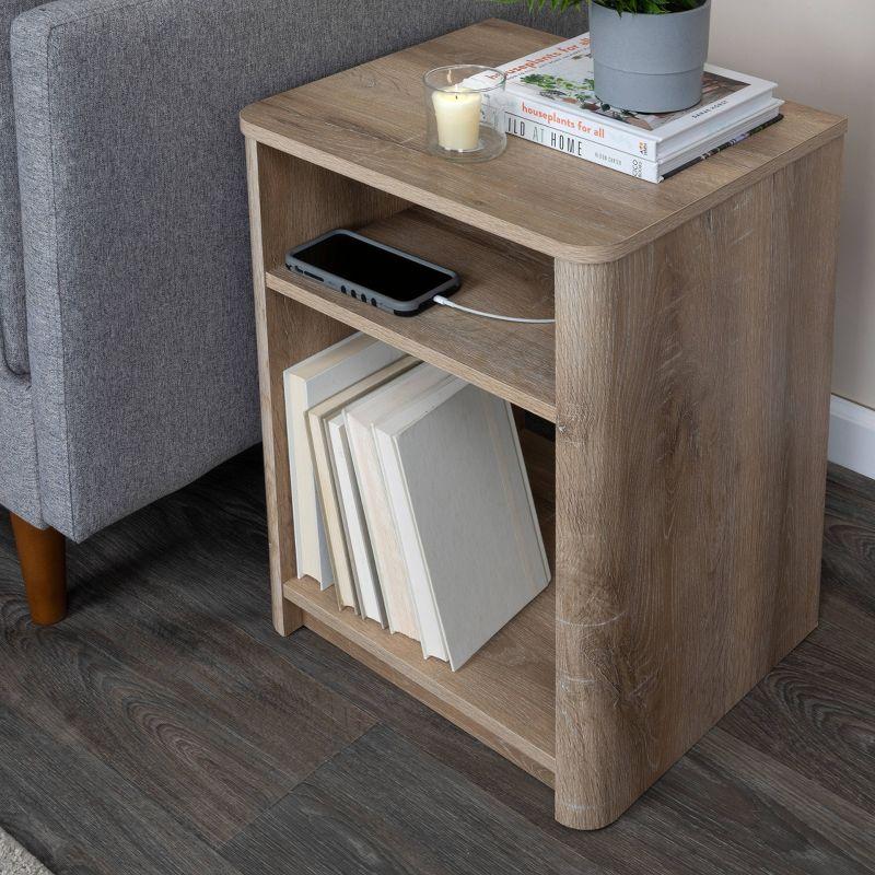 Storied Home Radius Nightstand Square Cube Storage Compartment Coastal Oak : Modern Farmhouse Style, Scratch-Resistant, Device Charging Slot