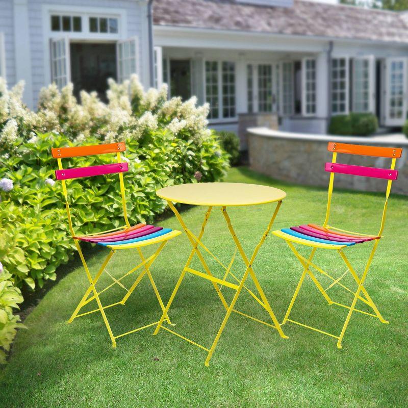 Vibrant Rainbow Steel Foldable 3-Piece Bistro Set