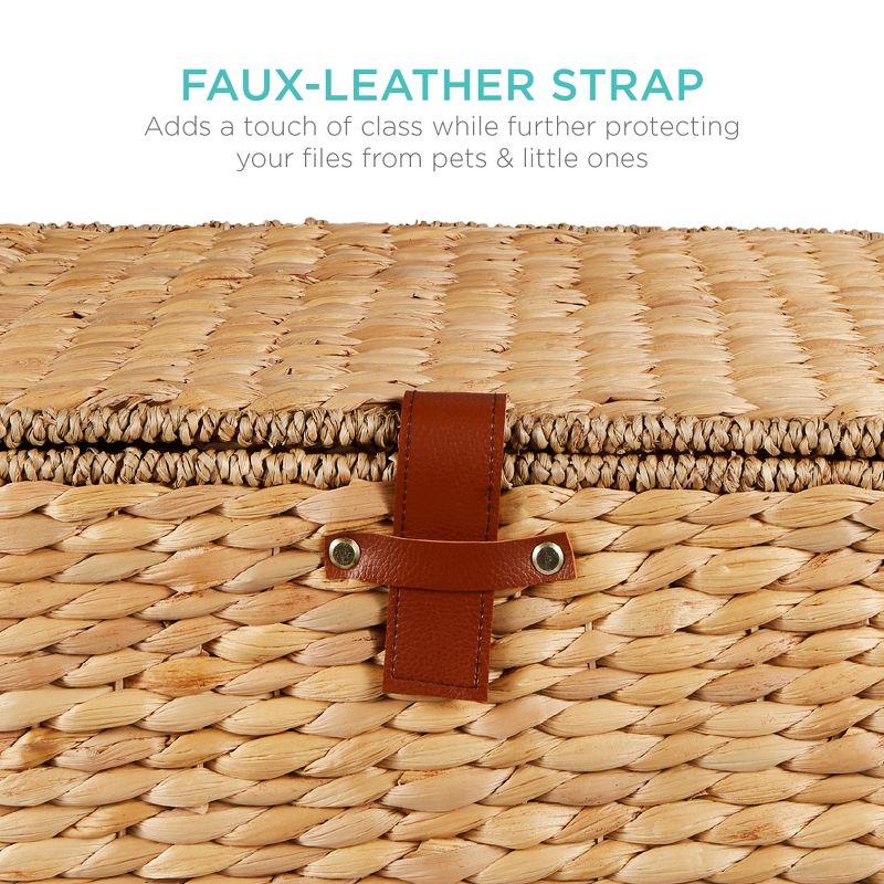 Best Choice Products Hyacinth Rolling Filing Cabinet Mobile Organizer Storage Basket w/ Lid, Locking Wheels - Natural