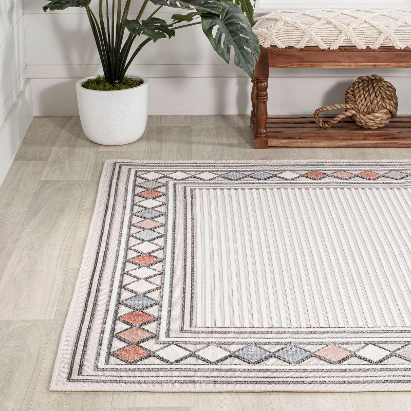 JONATHAN Y Sebastian High-Low Modern Diamond Border Ivory/Beige 3 ft. x 5 ft. Indoor/Outdoor Area Rug