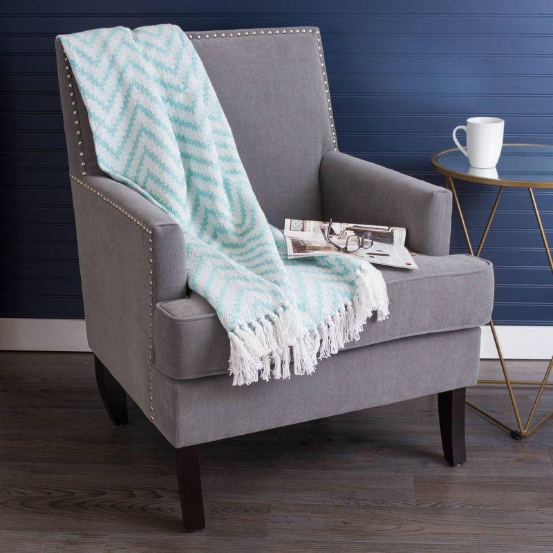 50"x60" Large Chevron Handloom Throw Blanket Aqua - Design Imports: Cotton, Hypoallergenic, Machine Washable