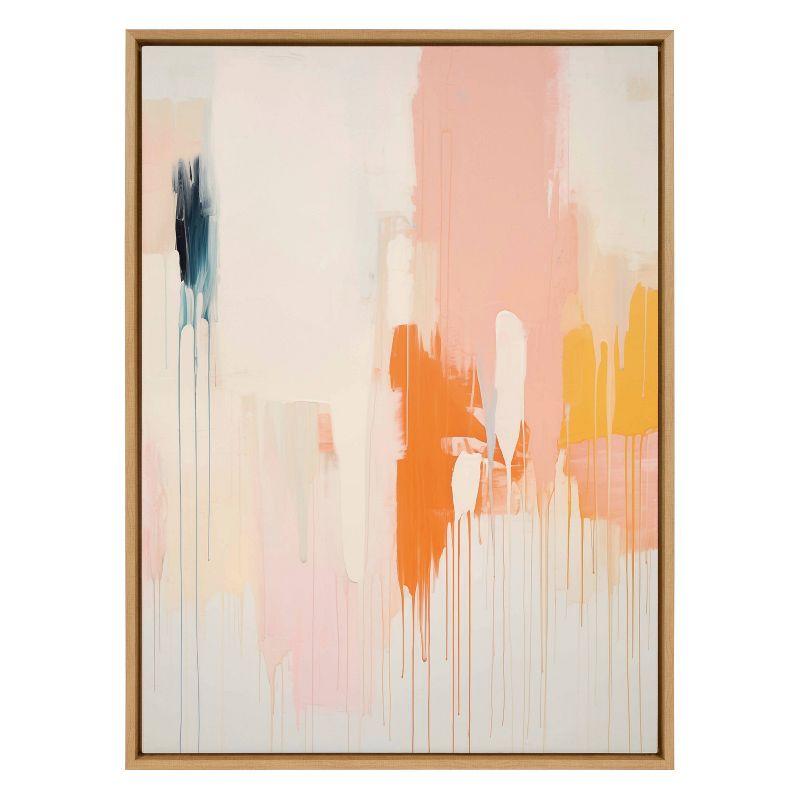 Large Multicolor Abstract Canvas Print with Natural Frame