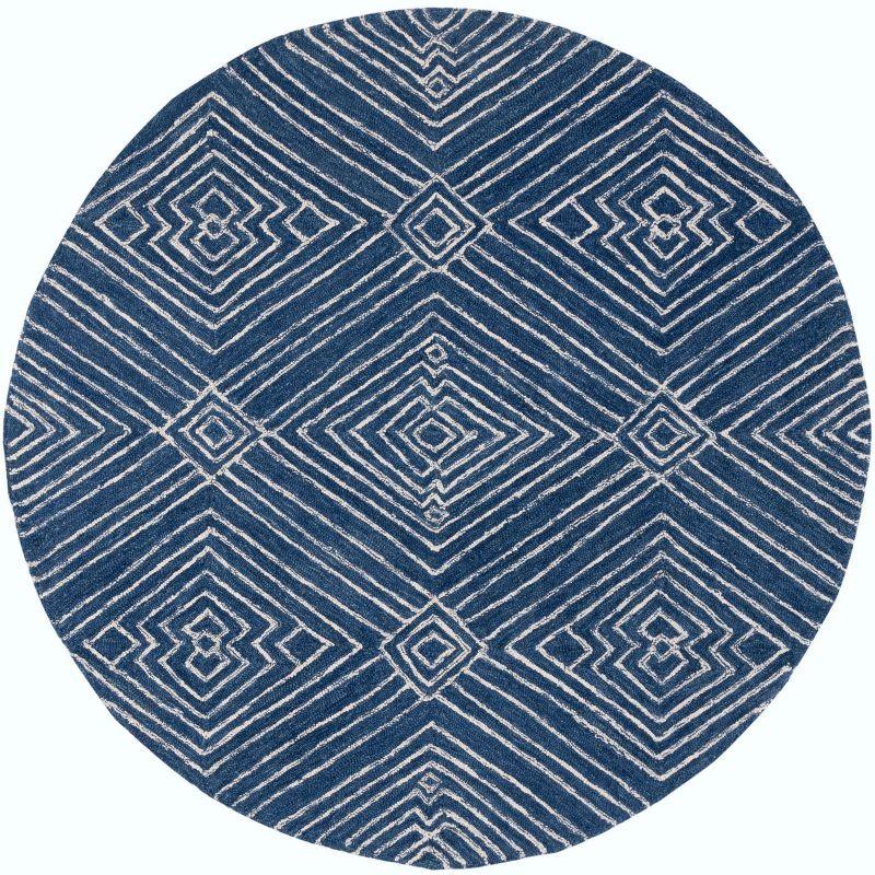 Navy and Ivory Hand-Tufted Wool Round Area Rug