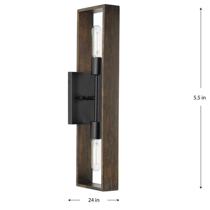 Progress Lighting Boundary 2-Light Wall Sconce, Matte Black, Open Frame, Wood, Design Series